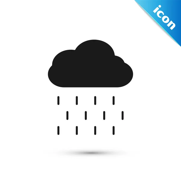 Czarna chmura z ikoną deszczu na białym tle. Deszczowe opady deszczu z kroplami deszczu. Ilustracja wektora — Wektor stockowy