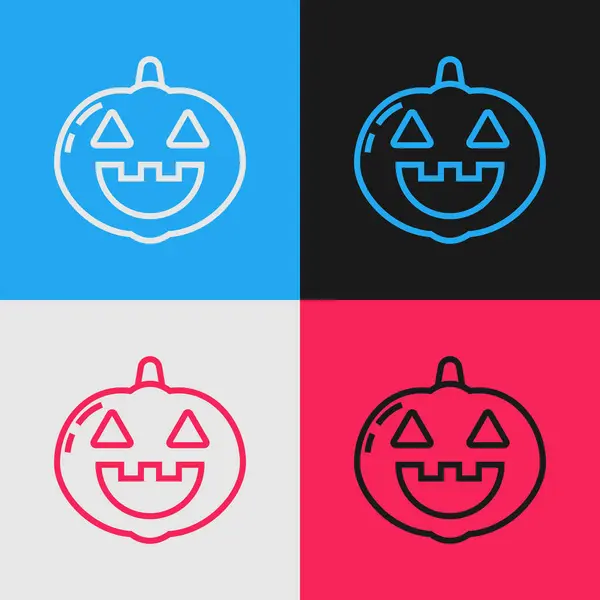 Farblinie Kürbissymbol Isoliert Auf Farbigem Hintergrund Fröhliche Halloween Party Vintage — Stockvektor