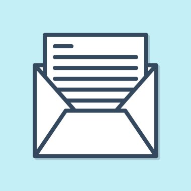 Mavi satır Posta ve e- posta simgesi mavi arkaplanda izole edildi. Zarf sembolü e-postası. E- posta kodu. Vektör İllüstrasyonu