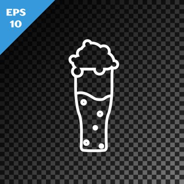 Şeffaf koyu arkaplanda beyaz çizgi bira ikonu izole edilmiş. Vektör İllüstrasyonu
