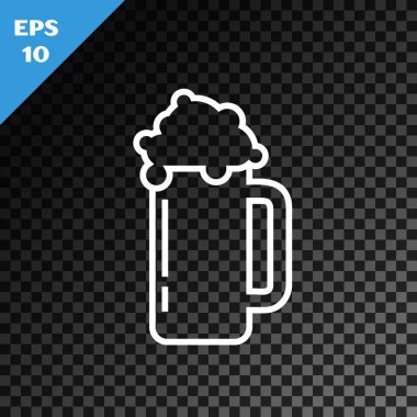 Şeffaf koyu arkaplanda beyaz çizgi bira ikonu izole edilmiş. Vektör İllüstrasyonu