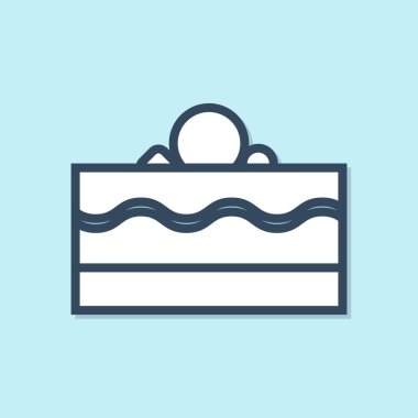 Mavi çizgi kek simgesi mavi arkaplanda izole edildi. Doğum günün kutlu olsun. Vektör İllüstrasyonu