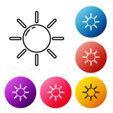 Siyah çizgi Sun simgesi beyaz arkaplanda izole edildi. Renkli daire düğmelerini ayarlayın. Vektör İllüstrasyonu