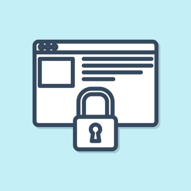 Mavi hat, mavi arkaplanda HTTPS ve SSL simgesi ile sitenizi emniyete alın. İnternet iletişim protokolü. Vektör İllüstrasyonu