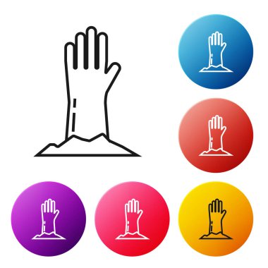 Siyah çizgi Zombi el resmi beyaz arkaplanda izole edildi. Silah canavarı öldü. Mutlu Cadılar Bayramı Partisi. Renkli daire düğmelerini ayarlayın. Vektör İllüstrasyonu