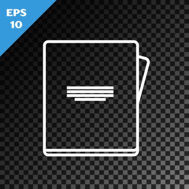 Şeffaf koyu arkaplanda beyaz çizgi Not Defteri simgesi izole edildi. Spiral not defteri simgesi. Okul defteri. Yazı tahtası. Okul günlüğü. Vektör İllüstrasyonu