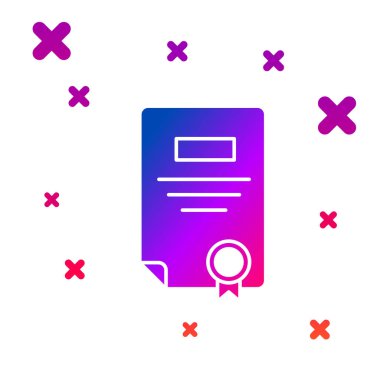 Renk Sertifikası şablon simgesi beyaz arkaplanda izole edildi. Başarı, ödül, diploma, burs, diploma. İş başarısı sertifikası Kademeli rastgele dinamik şekiller. Vektör İllüstrasyonu