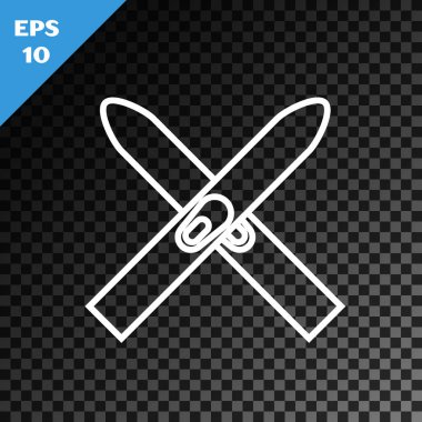 Beyaz çizgi Kayak ve Çubuk simgesi şeffaf koyu arkaplanda izole edildi. Olağanüstü bir spor. Kayak ekipmanları. Kış sporları ikonu. Vektör İllüstrasyonu