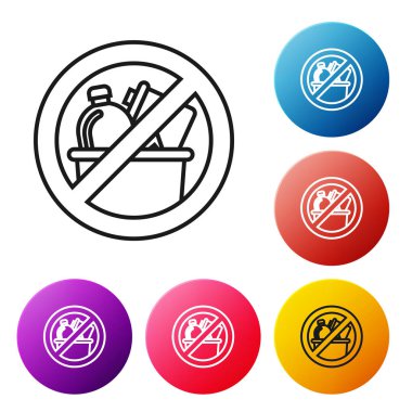 Siyah çizgi Beyaz arkaplanda çöp simgesi yok. Renkli daire düğmelerini ayarlayın. Vektör İllüstrasyonu