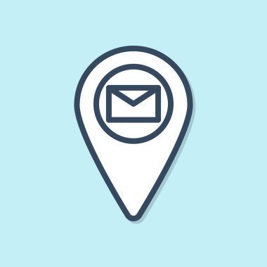 Harita kağıdındaki mavi çizgi tutucu mavi arkaplanda izole edilmiş perspektif simgesi. Vektör İllüstrasyonu