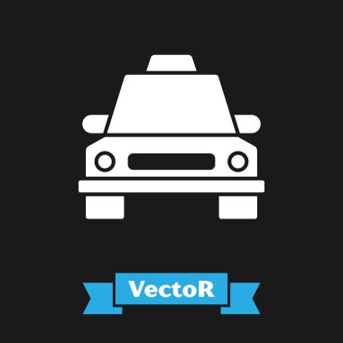 Siyah arka planda beyaz taksi ikonu var. Vektör İllüstrasyonu