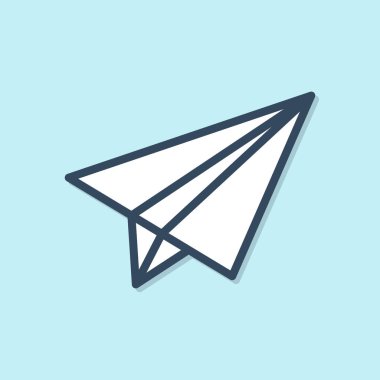 Mavi çizgi kağıttan uçak ikonu mavi arkaplanda izole edildi. Vektör İllüstrasyonu