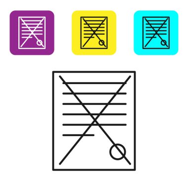Siyah satır Beyaz arka planda yalıtılmış dosya belge simgesini silin. Reddedilen belge simgesi. Kağıt üzerinde çapraz. Simgeleri renkli kare düğmeleri ayarlayın. Vektör İllüstrasyonu