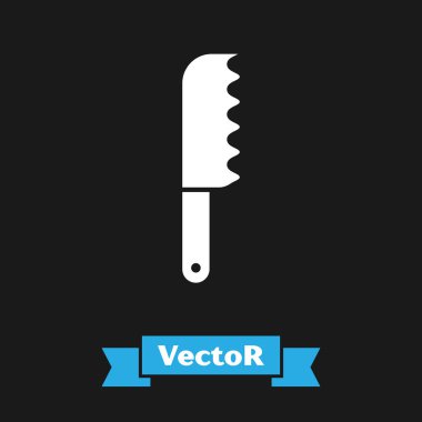 Siyah arkaplanda beyaz ekmek bıçağı simgesi var. Çatal bıçak sembolü. Vektör İllüstrasyonu