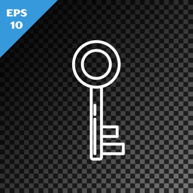 Şeffaf koyu arkaplanda beyaz çizgi anahtar simgesi izole edildi. Vektör İllüstrasyonu