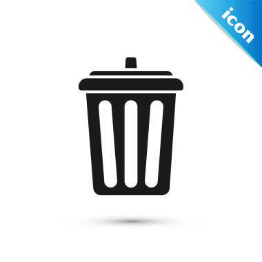 Siyah Çöp Kutusu simgesi beyaz arkaplanda izole edildi. Çöp kutusu tabelası. Sepet simgesini geri dönüştür. Ofis çöpü ikonu. Vektör İllüstrasyonu