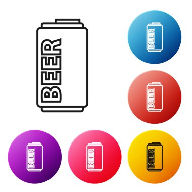 Siyah çizgi bira beyaz arkaplanda izole edilebilir. Renkli daire düğmelerini ayarlayın. Vektör İllüstrasyonu