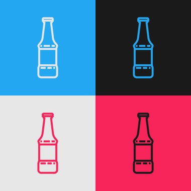 Renkli bira şişesi simgesi renk arkaplanında izole edildi. Klasik tarzda çizim. Vektör İllüstrasyonu