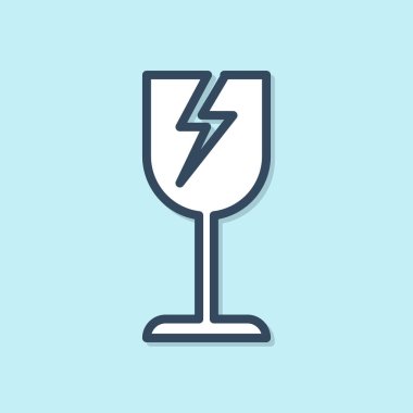 Mavi çizgi kırılgan cam sembol mavi arkaplanda izole edilmiş dağıtım kutuları simgesi için. Vektör İllüstrasyonu