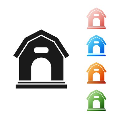 Siyah Köpek ev simgesi beyaz arka plan üzerinde izole. Köpek kulübesi. Simgeleri renkli ayarlayın. Vektör İllüstrasyonu