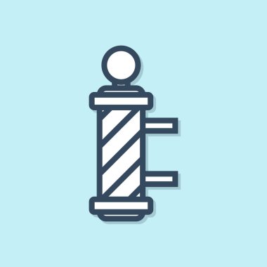 Mavi çizgi klasik berber dükkânı ikonu mavi arka planda izole edildi. Berber dükkanı direği sembolü. Vektör İllüstrasyonu