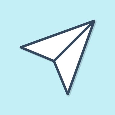 Mavi çizgi kağıttan uçak ikonu mavi arkaplanda izole edildi. Vektör İllüstrasyonu