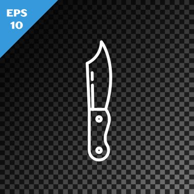 Beyaz çizgili askeri bıçak ikonu, saydam karanlık arka planda izole edilmiş. Vektör İllüstrasyonu