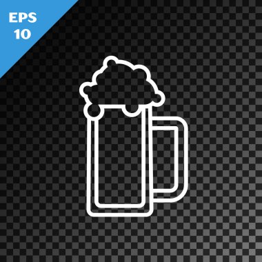 Şeffaf koyu arkaplanda beyaz çizgi bira ikonu izole edilmiş. Vektör İllüstrasyonu