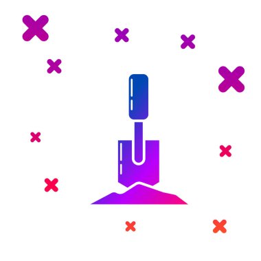 Beyaz arka planda izole zemin simgesinde renk kürek. Bahçe aracı. Bahçecilik, tarım, Tarım için araç. Degrade rasgele dinamik şekiller. Vektör Illustration