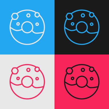 Renk çizgisi Donut tatlı sır simgesi renk arka planda izole ile. Vintage tarzı çizim. Vektör İllüstrasyonu