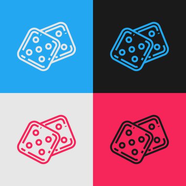 Renk çizgisi zar simgesi renk arkaplanında izole edildi. Kumarhane kumarı. Klasik tarzda çizim. Vektör İllüstrasyonu