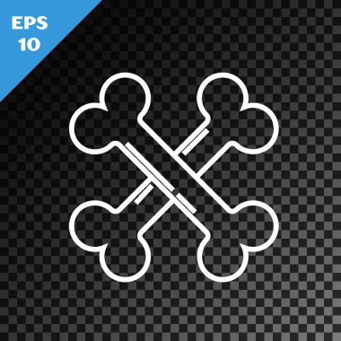 Beyaz çizgi çaprazlanmış kemik simgesi şeffaf koyu arkaplanda izole edilmiş. Besin sembolü. Mutlu Cadılar Bayramı Partisi. Vektör İllüstrasyonu