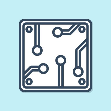 Mavi çizgi İşlemci simgesi mavi arkaplanda izole edildi. İşlemci, merkezi işlem birimi, mikroçip, mikro devre, bilgisayar işlemcisi, çip. Vektör İllüstrasyonu