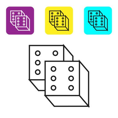 Black line Game dice icon isolated on white background. Casino gambling. Set icons colorful square buttons. Vector Illustration