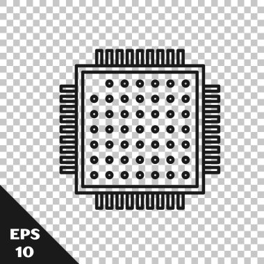 Siyah çizgi İşlemci simgesi şeffaf arkaplanda izole edildi. İşlemci, merkezi işlem birimi, mikroçip, mikro devre, bilgisayar işlemcisi, çip. Vektör İllüstrasyonu