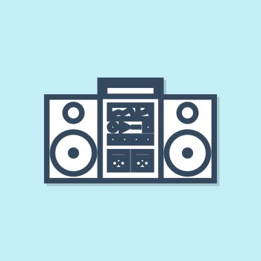 Mavi çizgi ev müzik seti. Mavi arka planda iki hoparlör simgesi var. Müzik sistemi. Vektör İllüstrasyonu