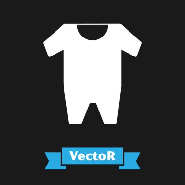 Beyaz Bebek giysi simgesi siyah arka plan üzerinde izole. Kız ve erkek bebek kıyafetleri. Bebek bodysuit. Vektör İllüstrasyonu