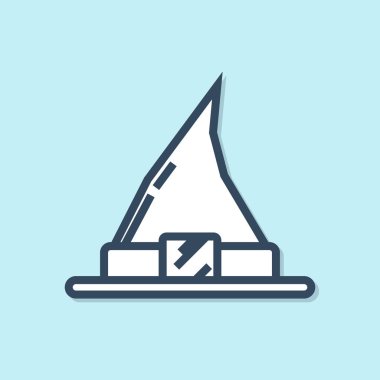 Mavi çizgi cadı şapkası simgesi mavi arkaplanda izole edildi. Mutlu Cadılar Bayramı Partisi. Vektör İllüstrasyonu