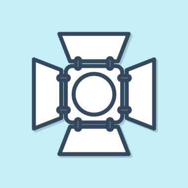 Mavi çizgi, spot ışıkları ikonu mavi arkaplanda izole edildi. Işık efekti. Sahne, Stüdyo, Gösteri. Vektör İllüstrasyonu