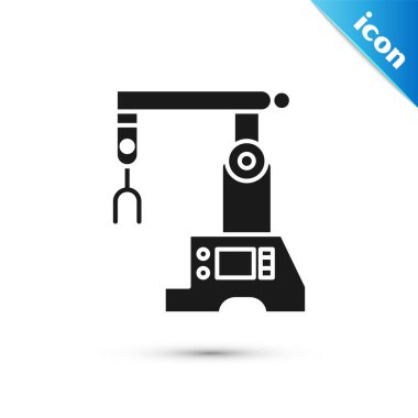 Siyah Assembly çizgi simgesi beyaz arkaplanda izole edildi. Otomatik üretim taşıyıcısı. Robot endüstrisi konsepti. Vektör İllüstrasyonu