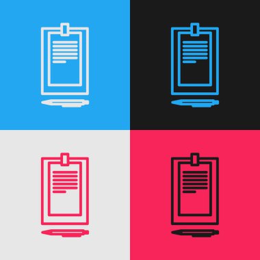 Renk arkaplanı üzerinde belge simgesi izole edilmiş renk satırı panosu. Klasik tarzda çizim. Vektör İllüstrasyonu