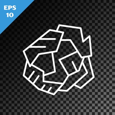 Beyaz çizgi buruşmuş kağıt top simgesi şeffaf koyu arkaplanda izole edilmiş. Vektör İllüstrasyonu