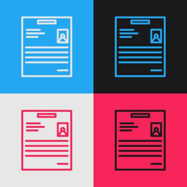 Renk satırı kişisel belge simgesi renk arkaplanında izole edildi. Dosya simgesi. Kontrol listesi simgesi. İş konsepti. Klasik tarzda çizim. Vektör İllüstrasyonu