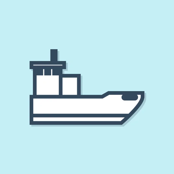 Blaue Linie Frachtschiff Symbol Isoliert Auf Blauem Hintergrund Vektorillustration — Stockvektor