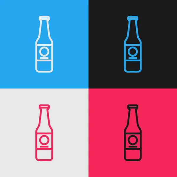 颜色线啤酒瓶子图标孤立在色彩背景上 复古风格的绘画 病媒图解 — 图库矢量图片
