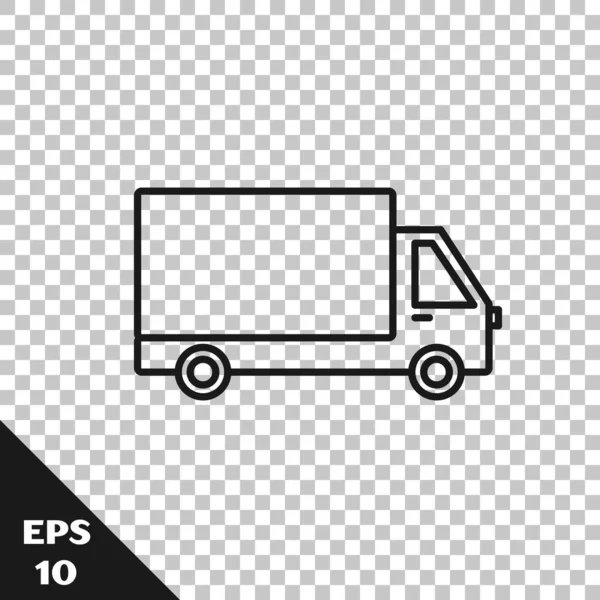 Black Line Delivery Cargo Truck Vehicle Icon Isolated Transparent Background — Stock Vector