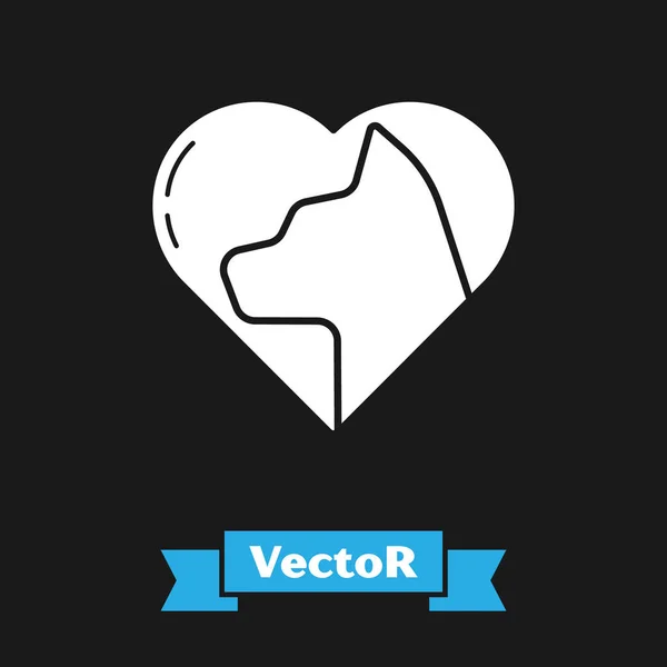 Coeur blanc avec icône de chat isolé sur fond noir. Aimez les animaux. Illustration vectorielle — Image vectorielle