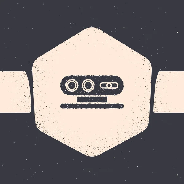 Icona del sistema di scansione Grunge 3d isolata su sfondo grigio. Disegno monocromatico vintage. Illustrazione vettoriale — Vettoriale Stock