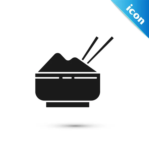 Beyaz arka planda izole edilmiş yemek çubuğu ikonu olan bir kasede siyah pirinç. Geleneksel Asya yemekleri. Vektör İllüstrasyonu — Stok Vektör