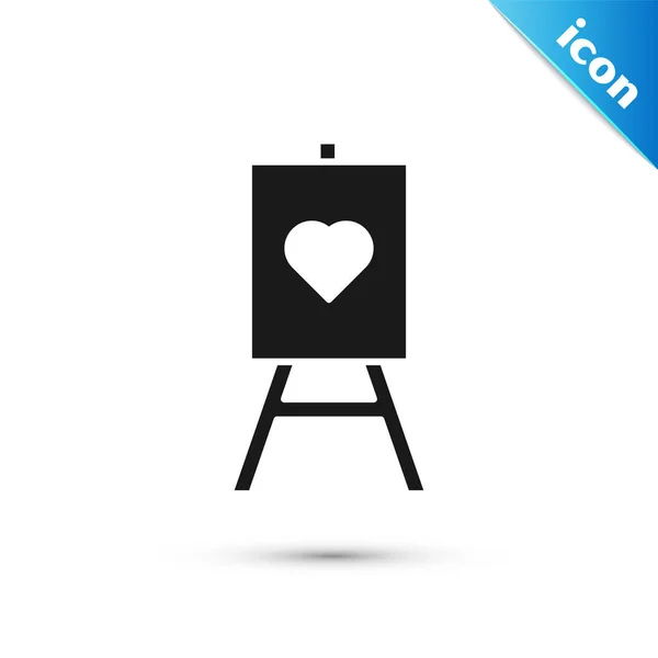 Chevalet en bois noir ou tableaux d'art avec icône de coeur isolé sur fond blanc. Illustration vectorielle — Image vectorielle